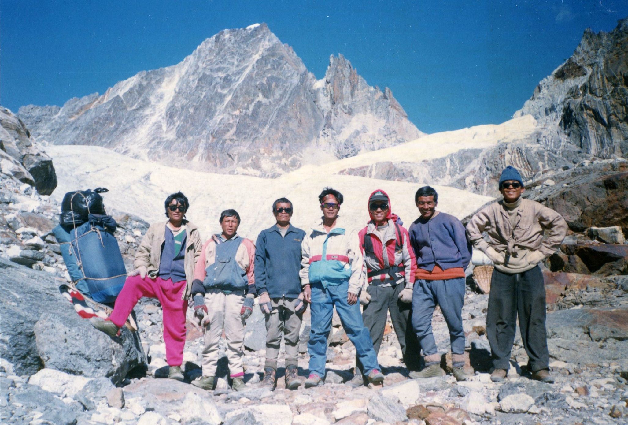 Nepalese Trekking Crew beneath Chola La on route to Gokyo Valley