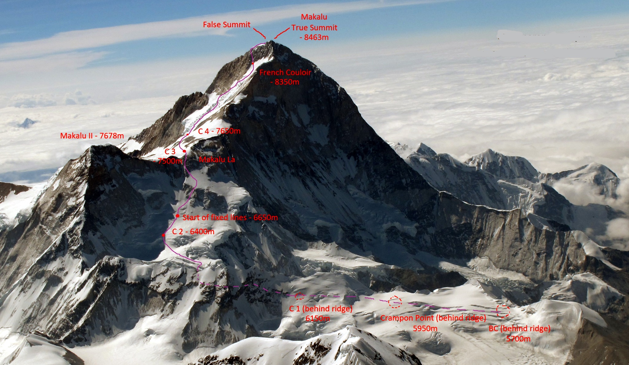 Ascent route on Mt. Makalu