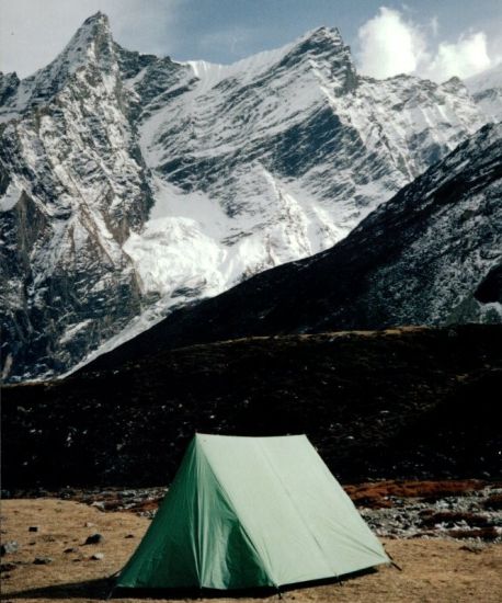 Peaks above Camp ( Darmasala ) before Larkya La