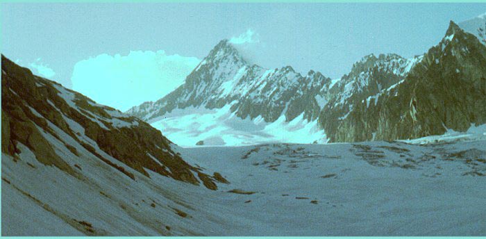 Approach to the Finsteraarhorn from the Fiescher Glacier