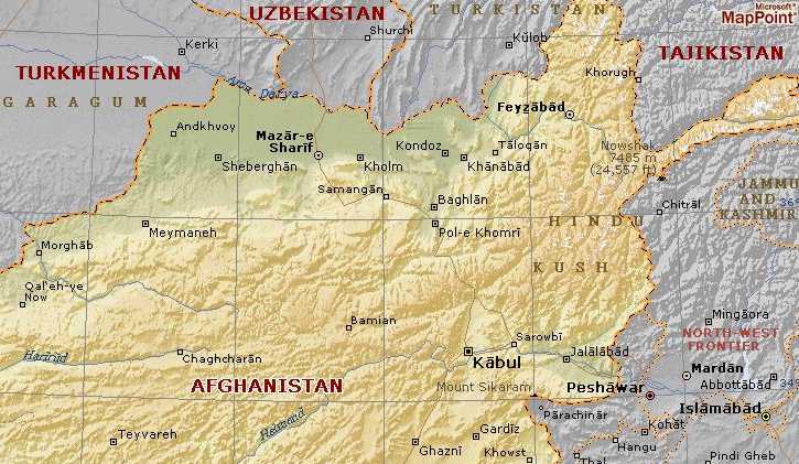 Map of Hindu Kush Region in Afghanistan