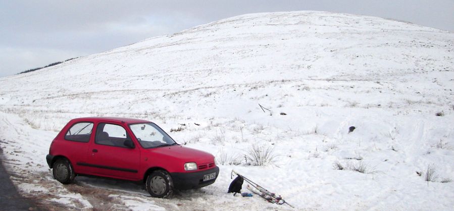 Crow Road over the snow-covered Campsie Fells in winter