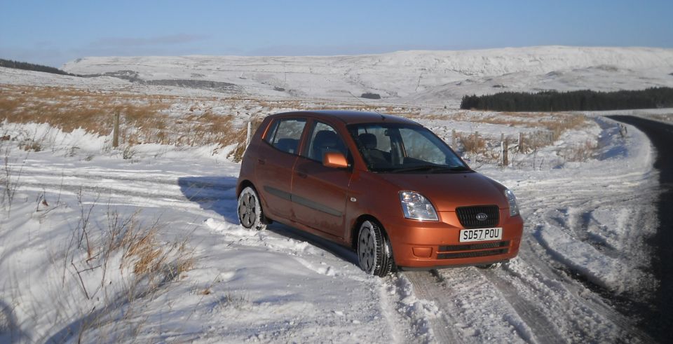 Crow Road over the snow-covered Campsie Fells in winter