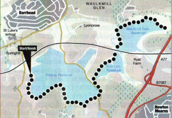 Route Map of Dams to Darnley Country Park