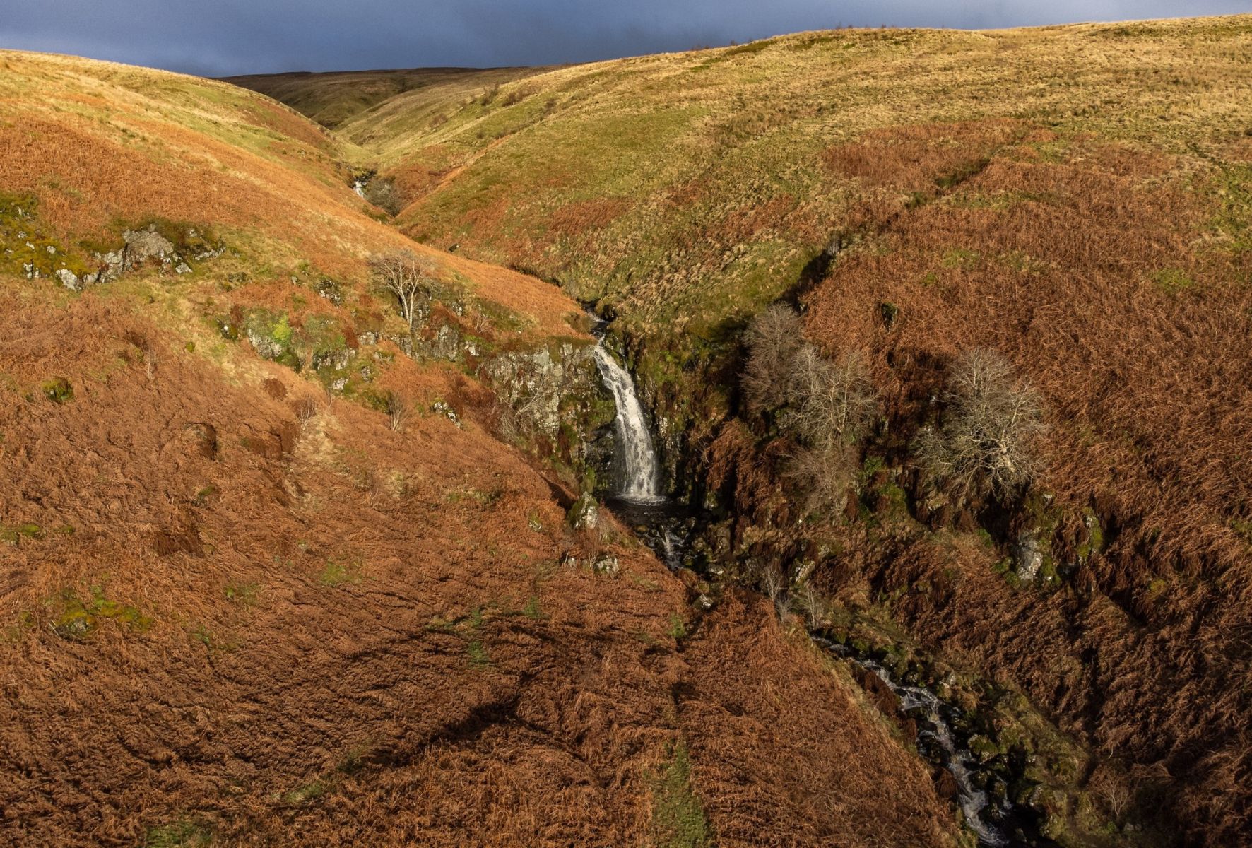 Aerial view of Waterfalls in Fin Glen