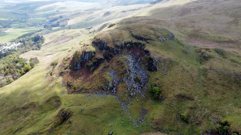 Aerial view of Dunmore Hill - site of ancient hill fort