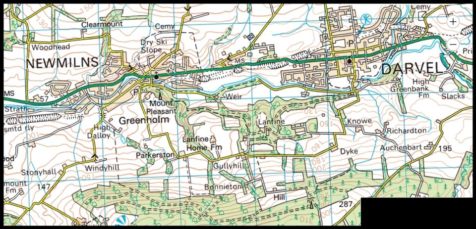 Map of Darvel and Newmilns