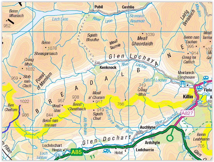 Location Map for Meall Glas and Beinn nan Imirean