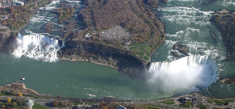 An aerial overview of Niagara Falls.